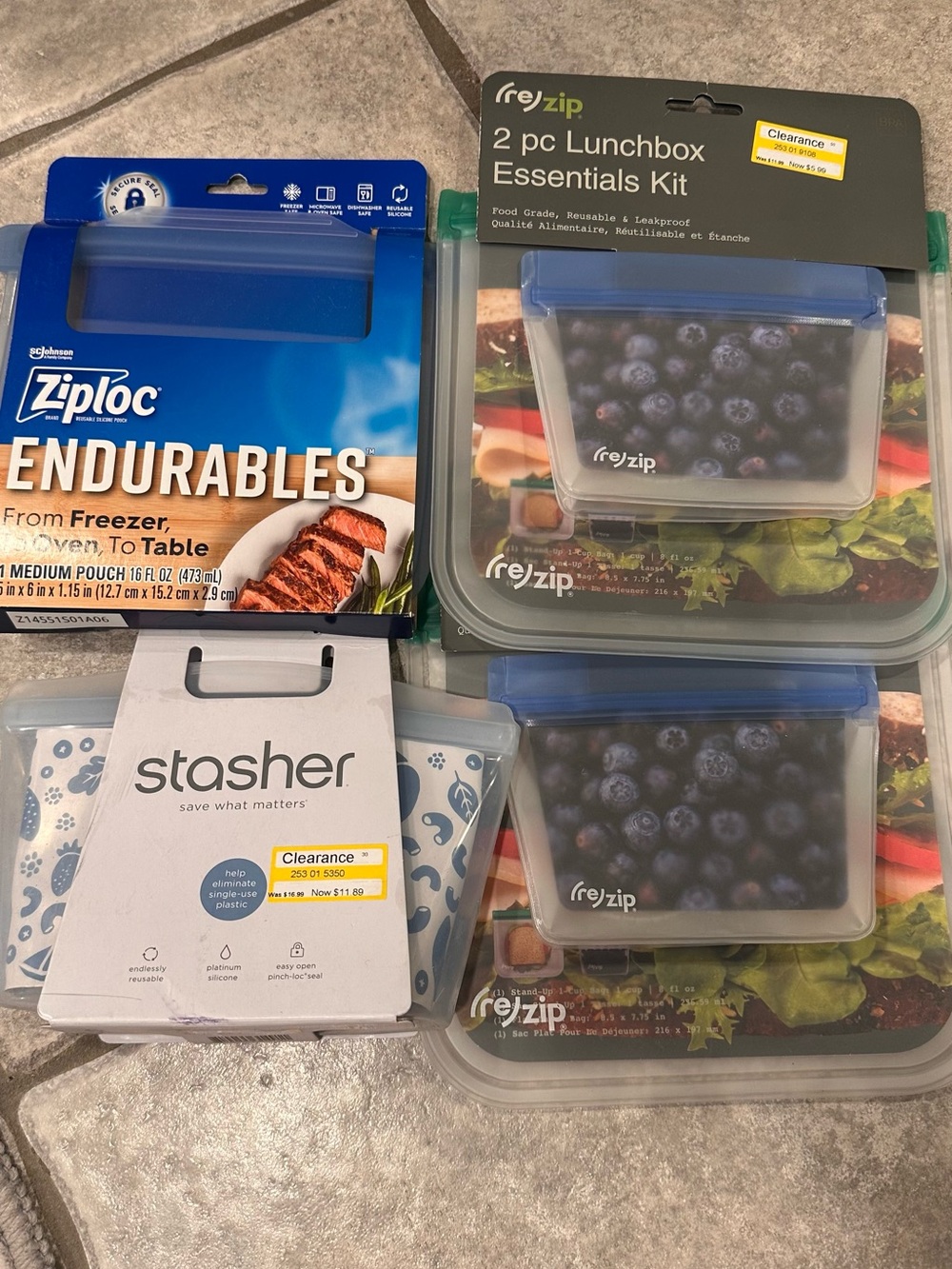 6 Ziploc & Stasher Reusable Food Bags and Lunchbox Kit - new